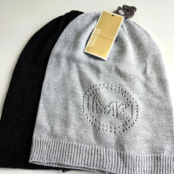 Michael Kors, Beanie Hats, Black and Silver, New With Tags - Picture 1 of 11